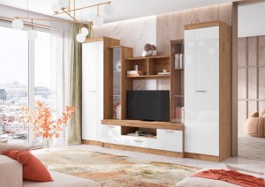 Гостиная Атлантида-6 (Миф) Белый Глянец/Дуб Крафт